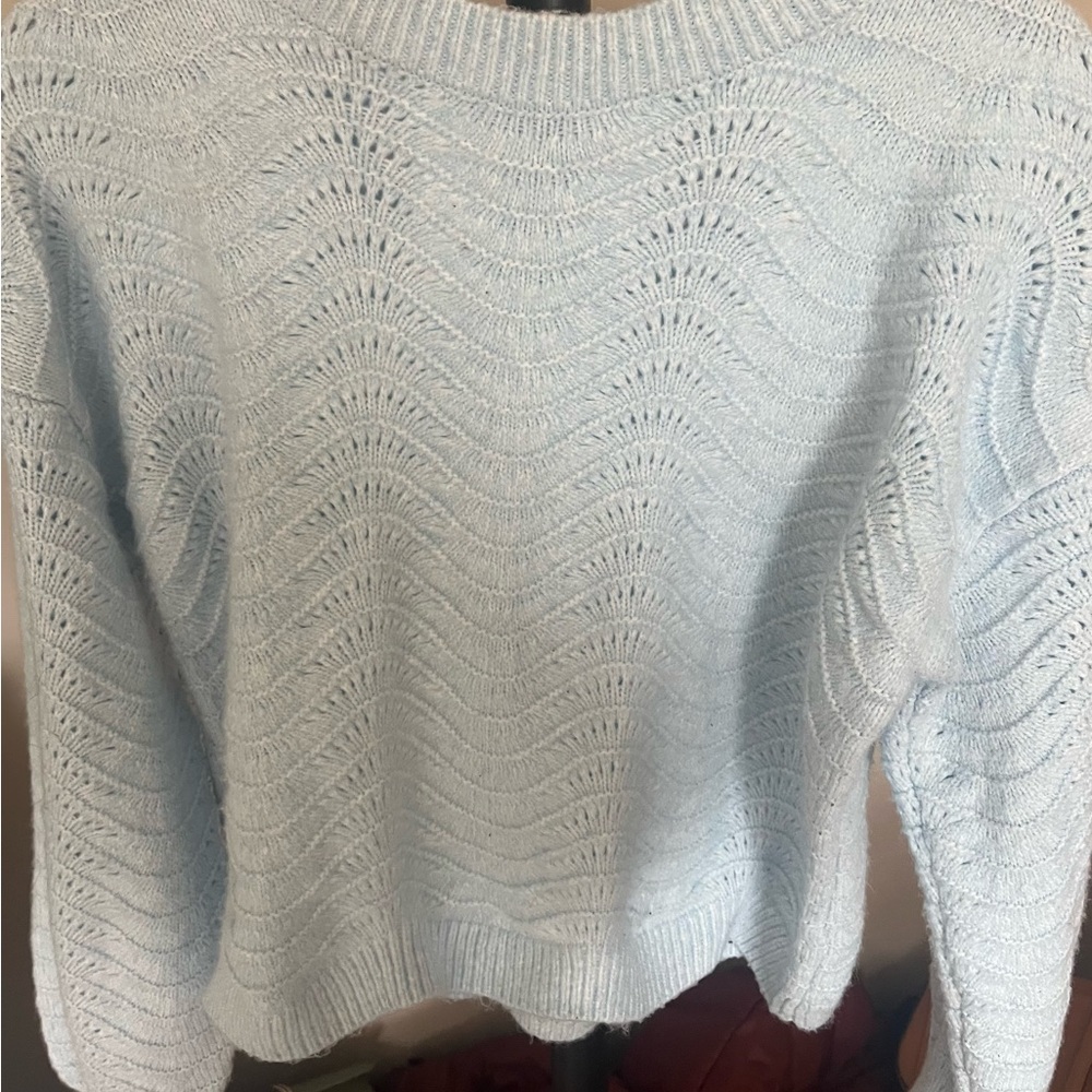 Francesca's Collections Pale Blue Open-Knit Crew Sweater